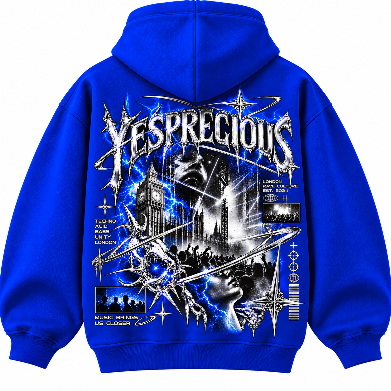 Yesprecious London Techno Rave Hoodie Blue